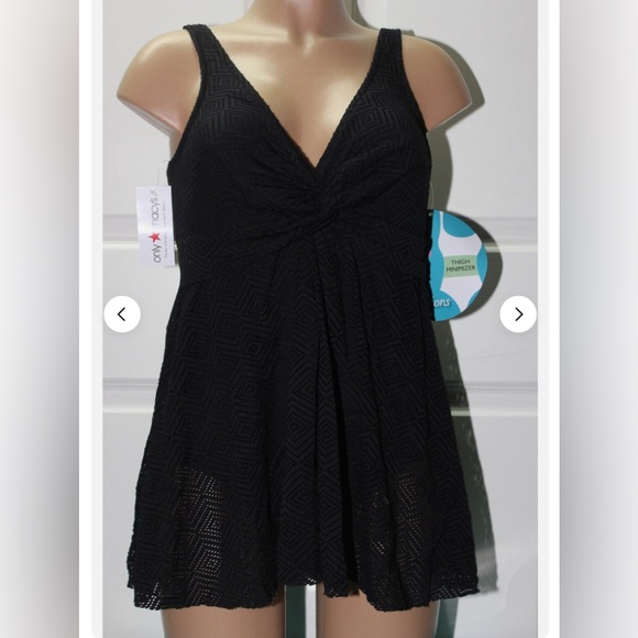 🌷NWT SWIM SOLUTIONS BY MACYS 22W BLACK CROCHET SWIM DRESS - Picture 2 of 12